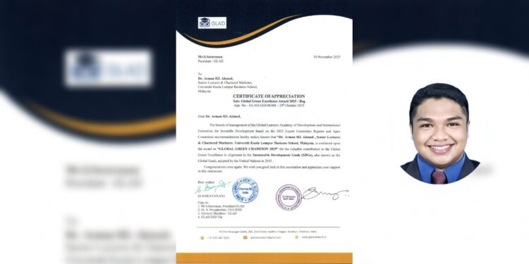 100% paperless teaching earns Dr Arman, Global Green Excellence Award 2025